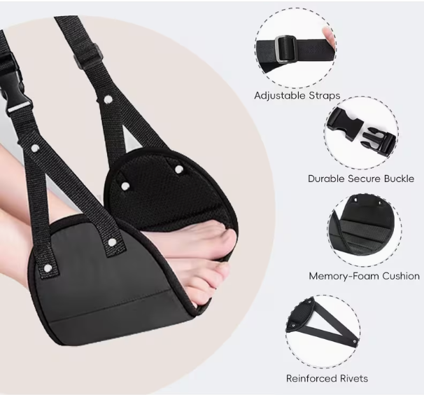 Travel Accessories Long Flight - Regulowany podnóżek z przenośnym hamakiem na
